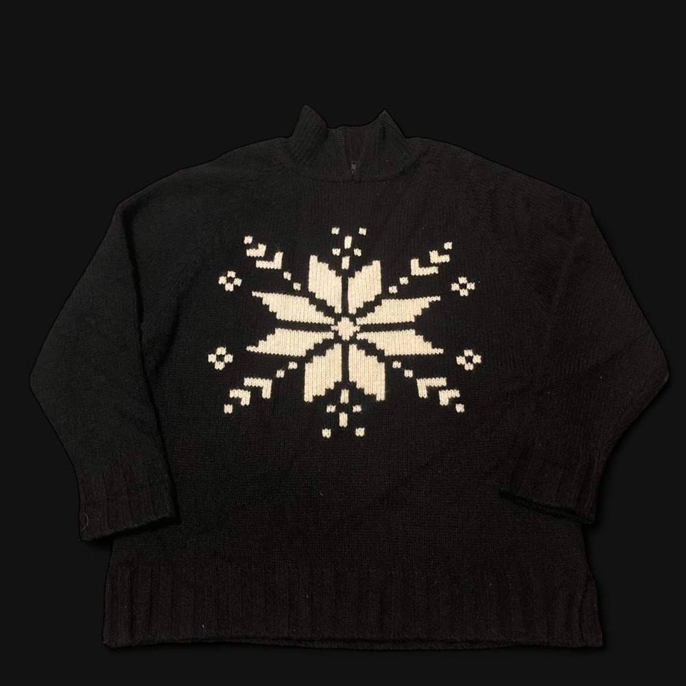 VS Sport black snowflake wool quarter zip vintage preppy 80s/90s L/24